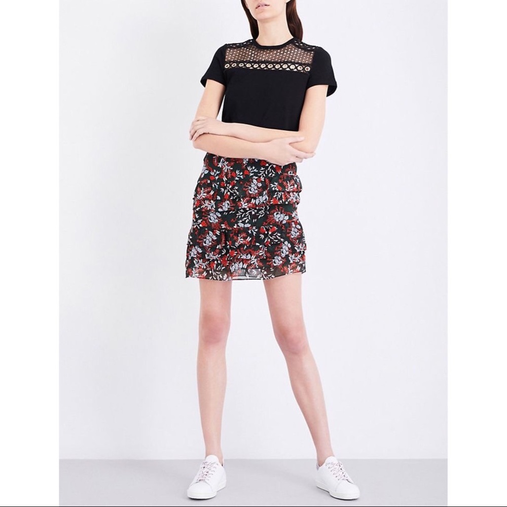 Maje Jerkita Floral Print Tiered Ruffle Skirt - Picture 2 of 8